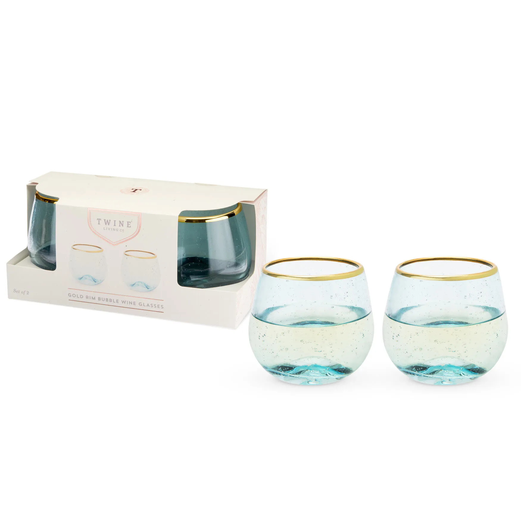 Aqua Bubble Stemless Wine Glass Set