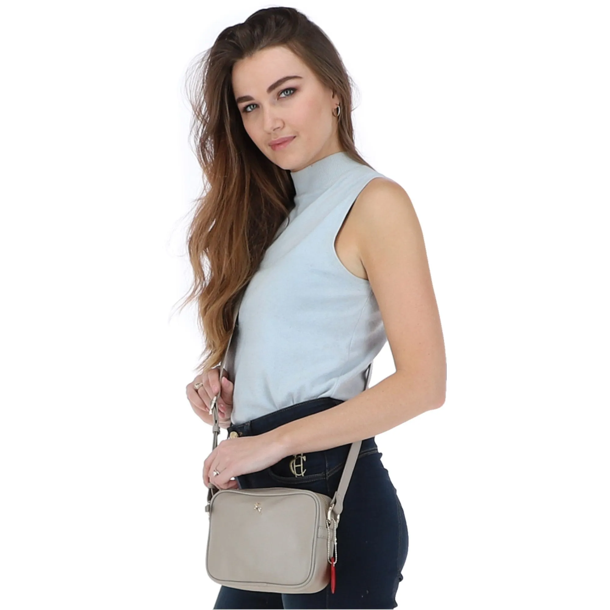 Ashwood Zip Top Leather Cross Body Bag Taupe: 63594