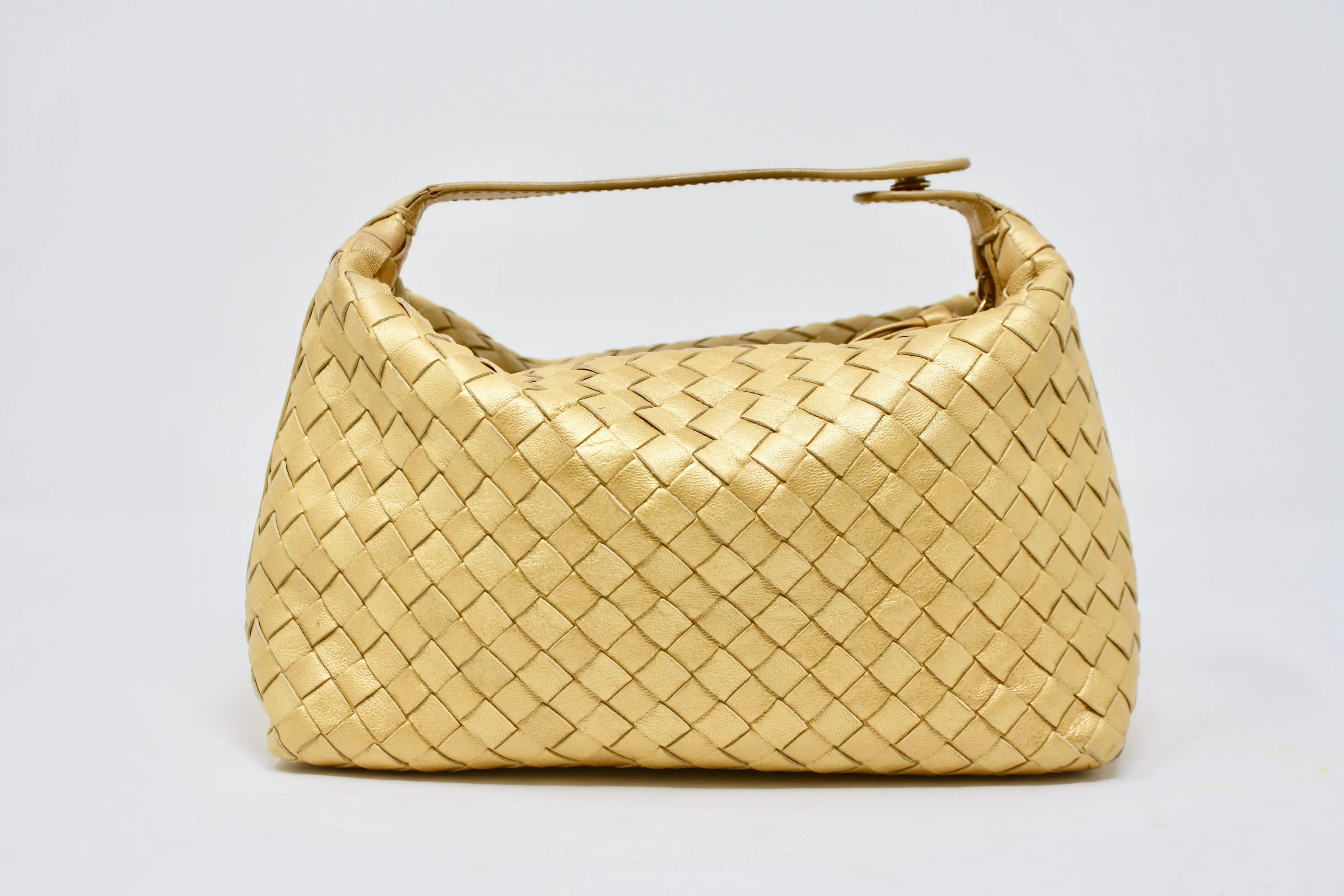 BOTTEGA VENETA Gold Intrecciato Leather Bag