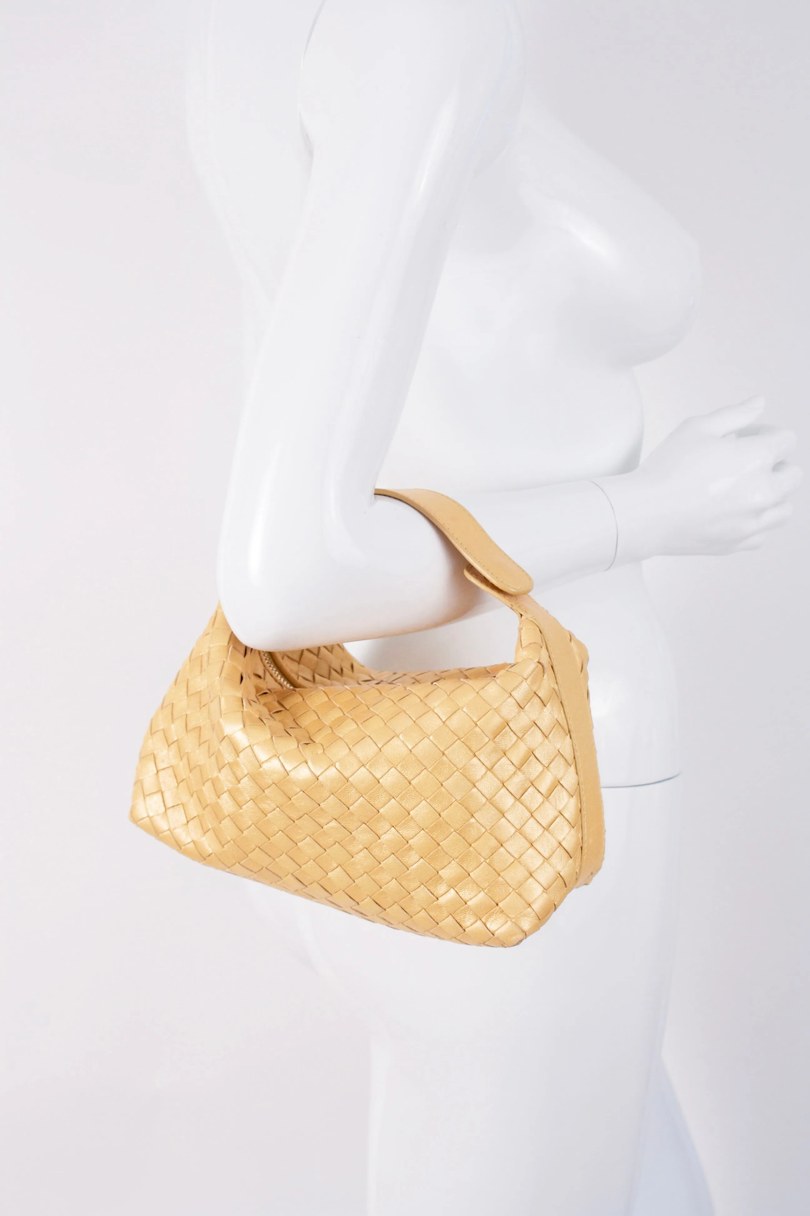 BOTTEGA VENETA Gold Intrecciato Leather Bag