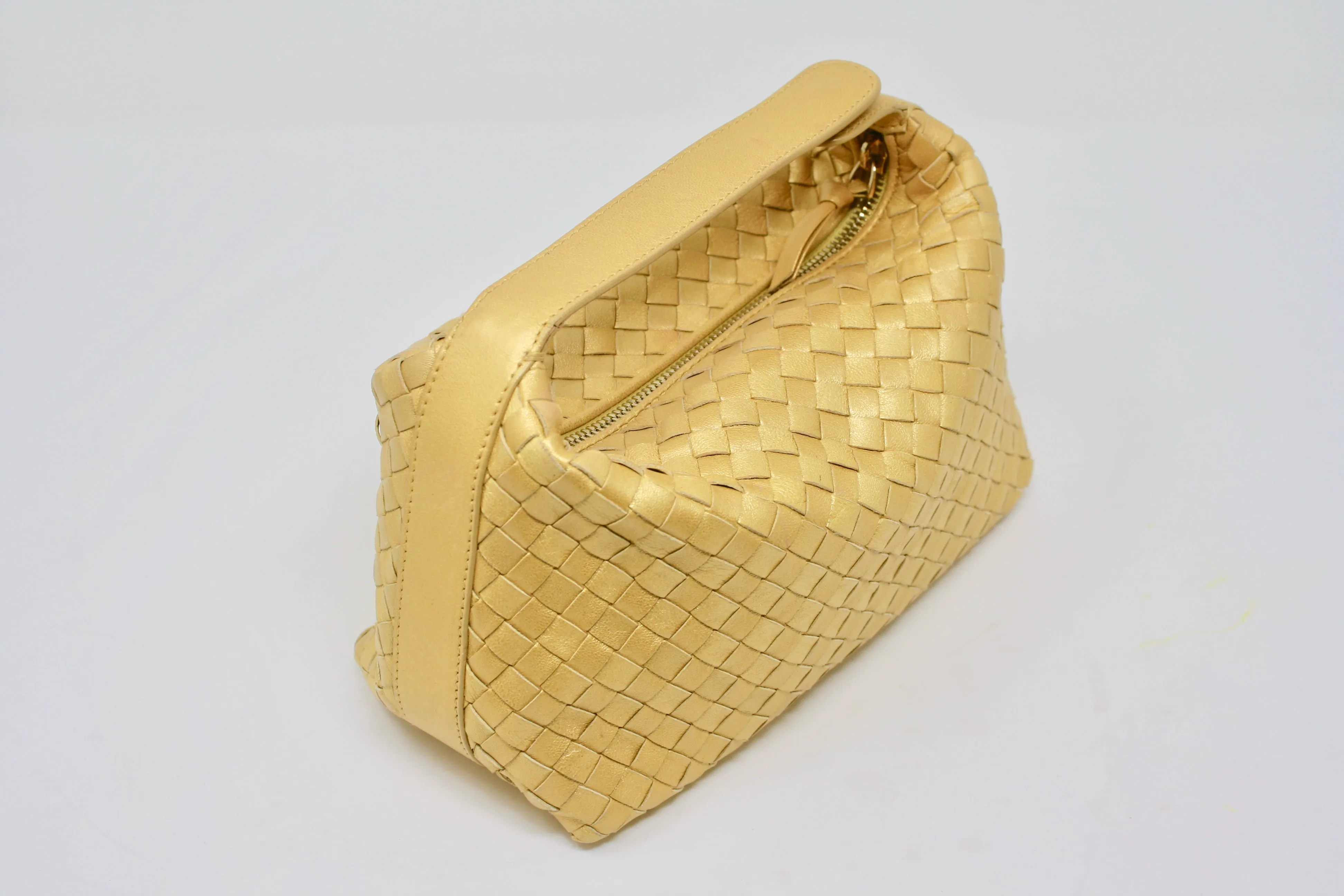 BOTTEGA VENETA Gold Intrecciato Leather Bag