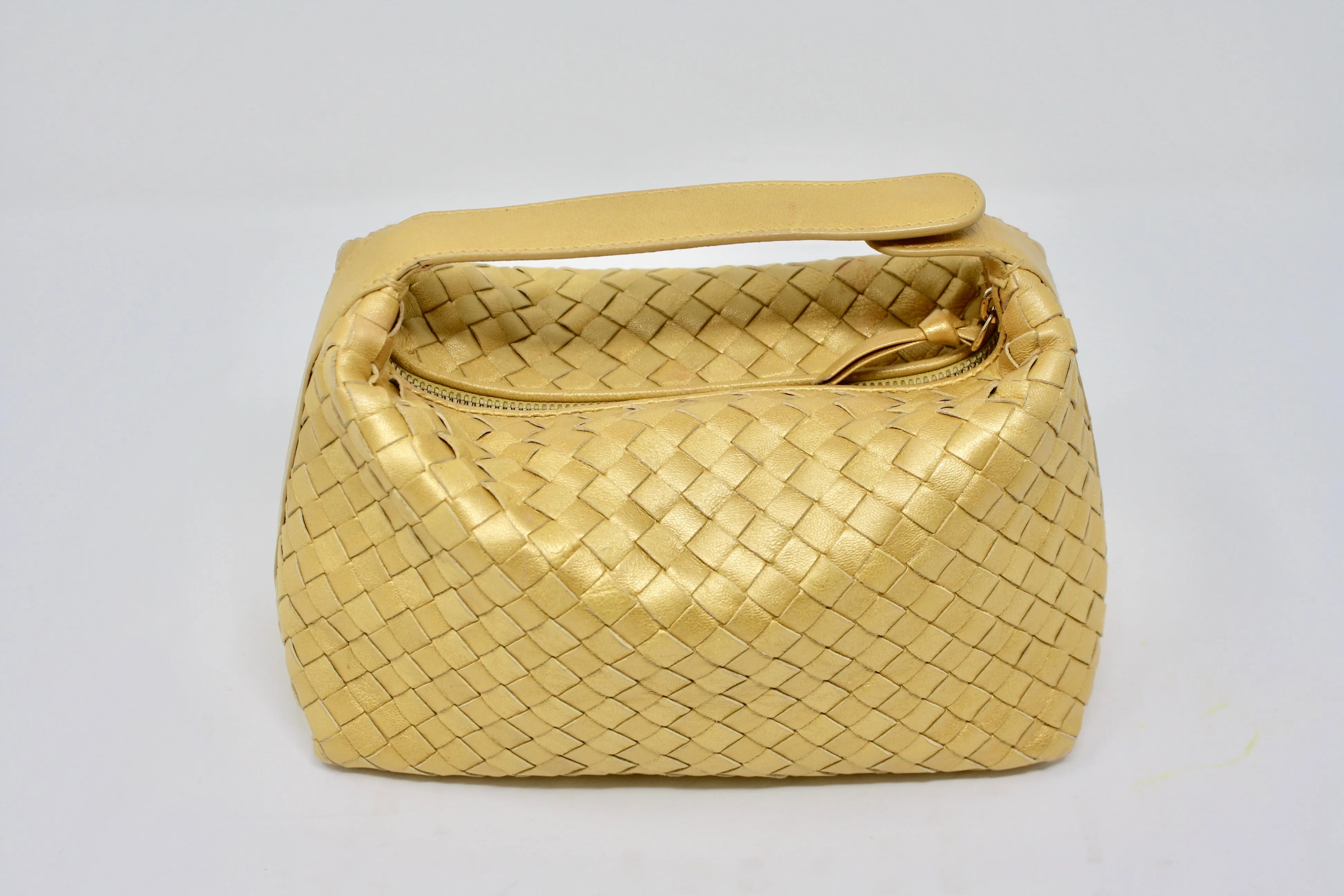 BOTTEGA VENETA Gold Intrecciato Leather Bag