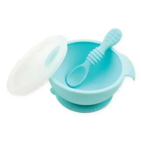 Bumkins - Silicone First Feeding Set with Lid & Spoon, Blue Os