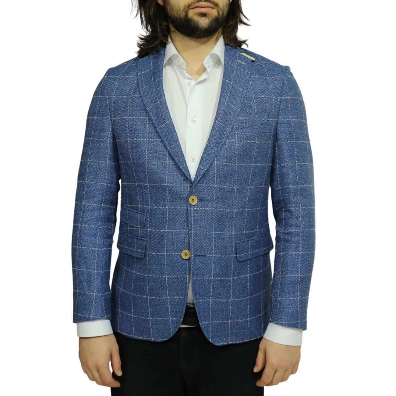 CARL GROSS BLUE /WHITE WINDOWPANE CHECK JACKET | Menswear Online