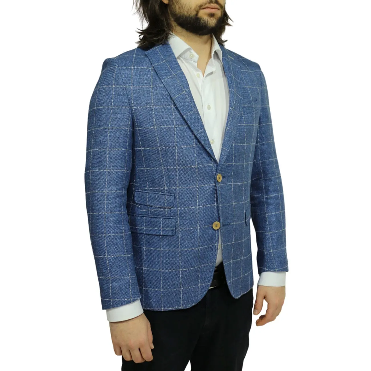 CARL GROSS BLUE /WHITE WINDOWPANE CHECK JACKET | Menswear Online