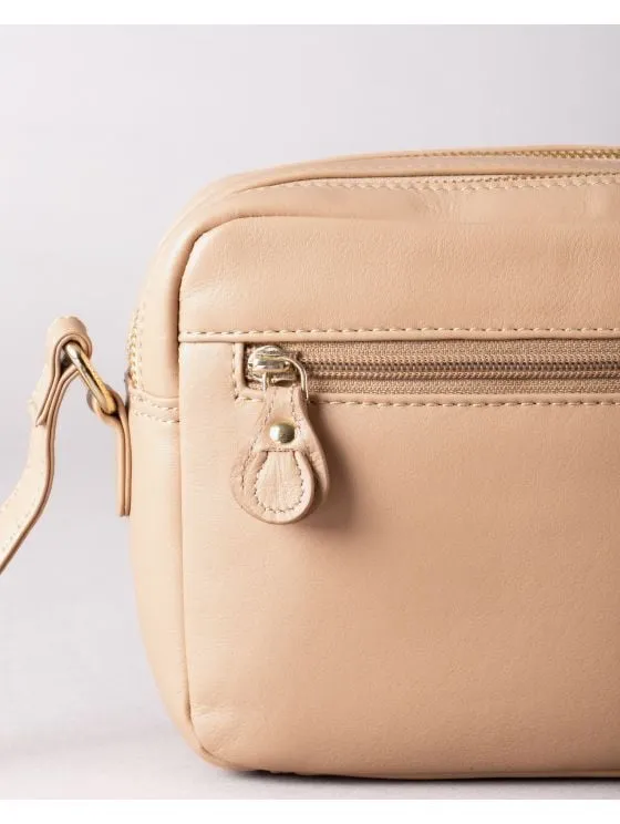 Cartmel Boxy Leather Cross Body Bag in Taupe