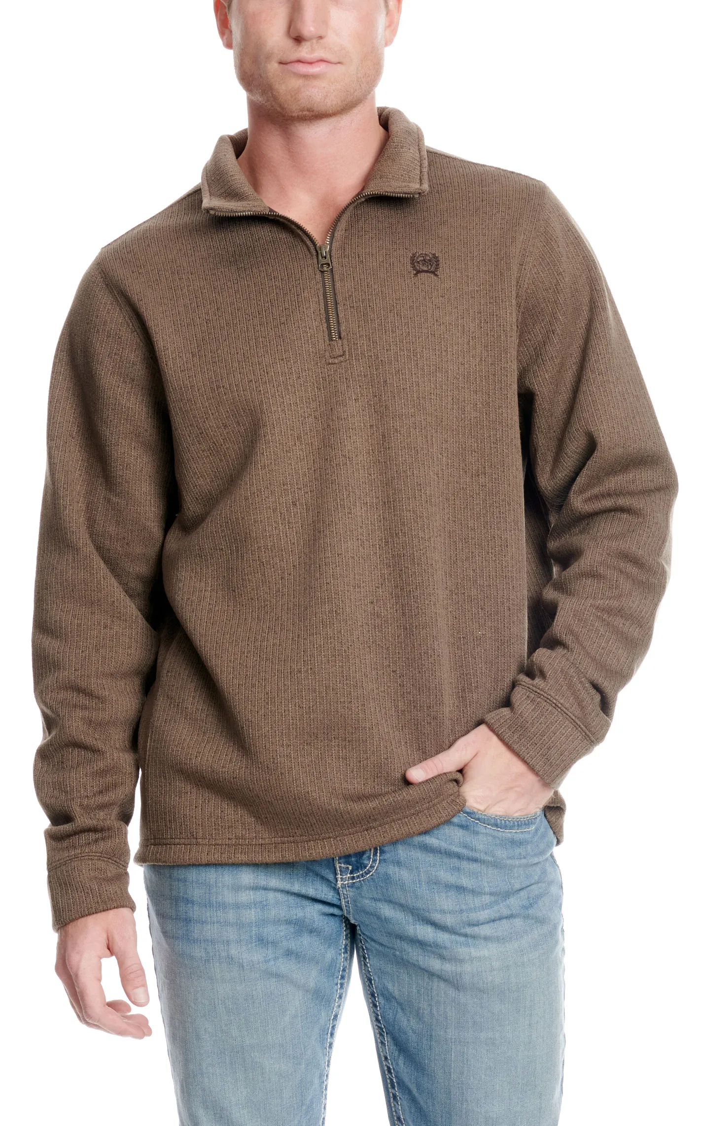 Cinch Men's Bark Brown Ribbed 1/4 Zip Pullover