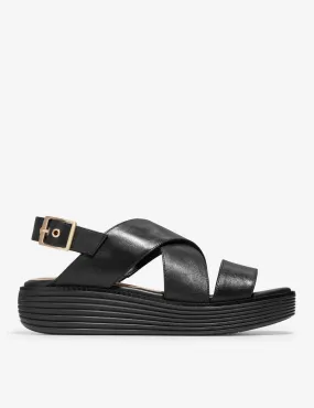 Cole Haan Women's Leather Buckle Crossover Flatform Sandals - 4.5 - Black, Black