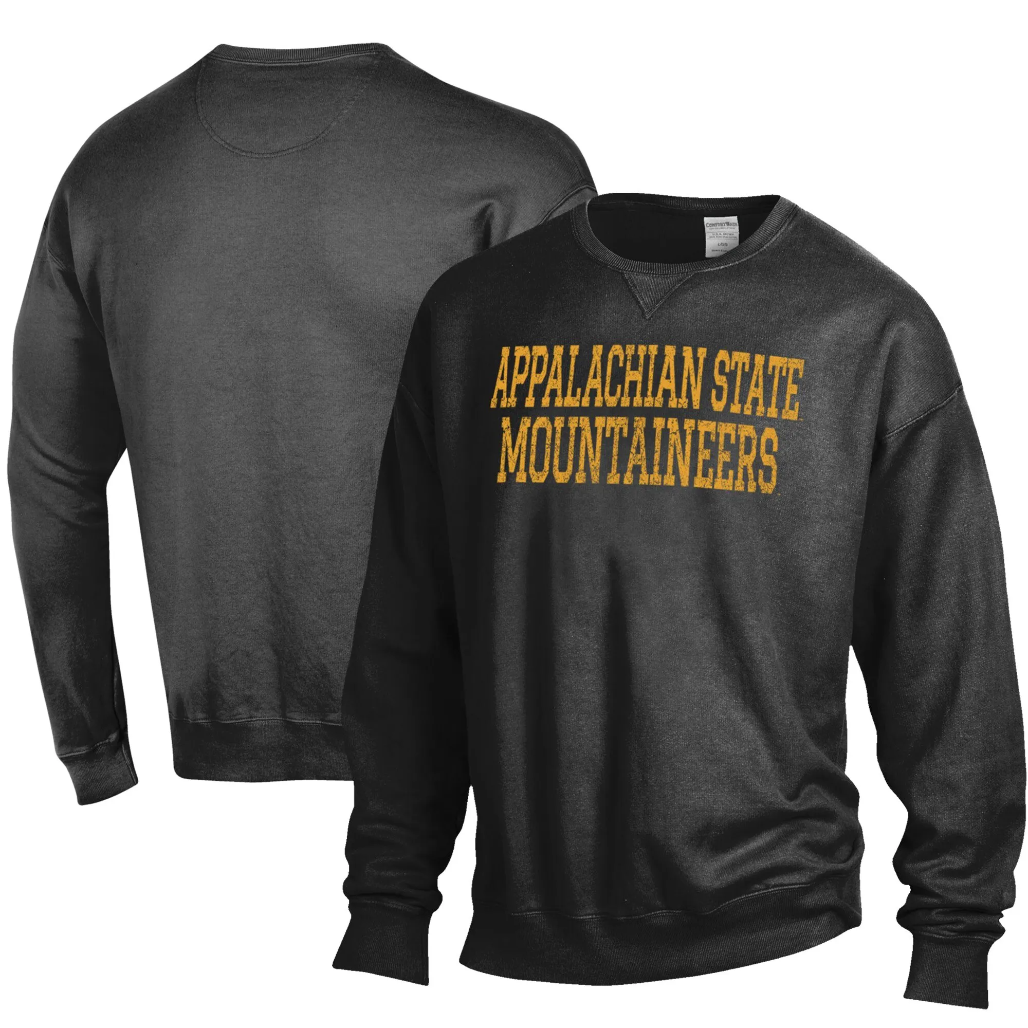 ComfortWash Appalachian State Mountaineers Black Stack Garment Dyed Crewneck Pullover Sweatshirt