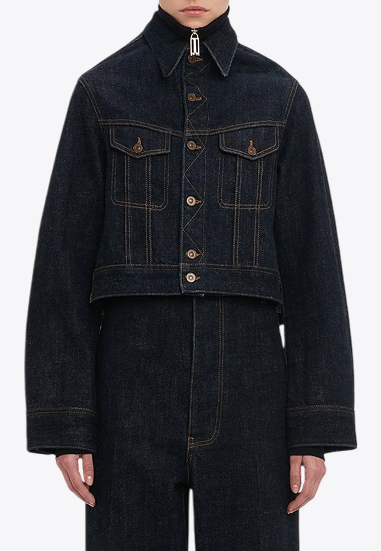 Contrast Stitching Cropped Denim Jacket