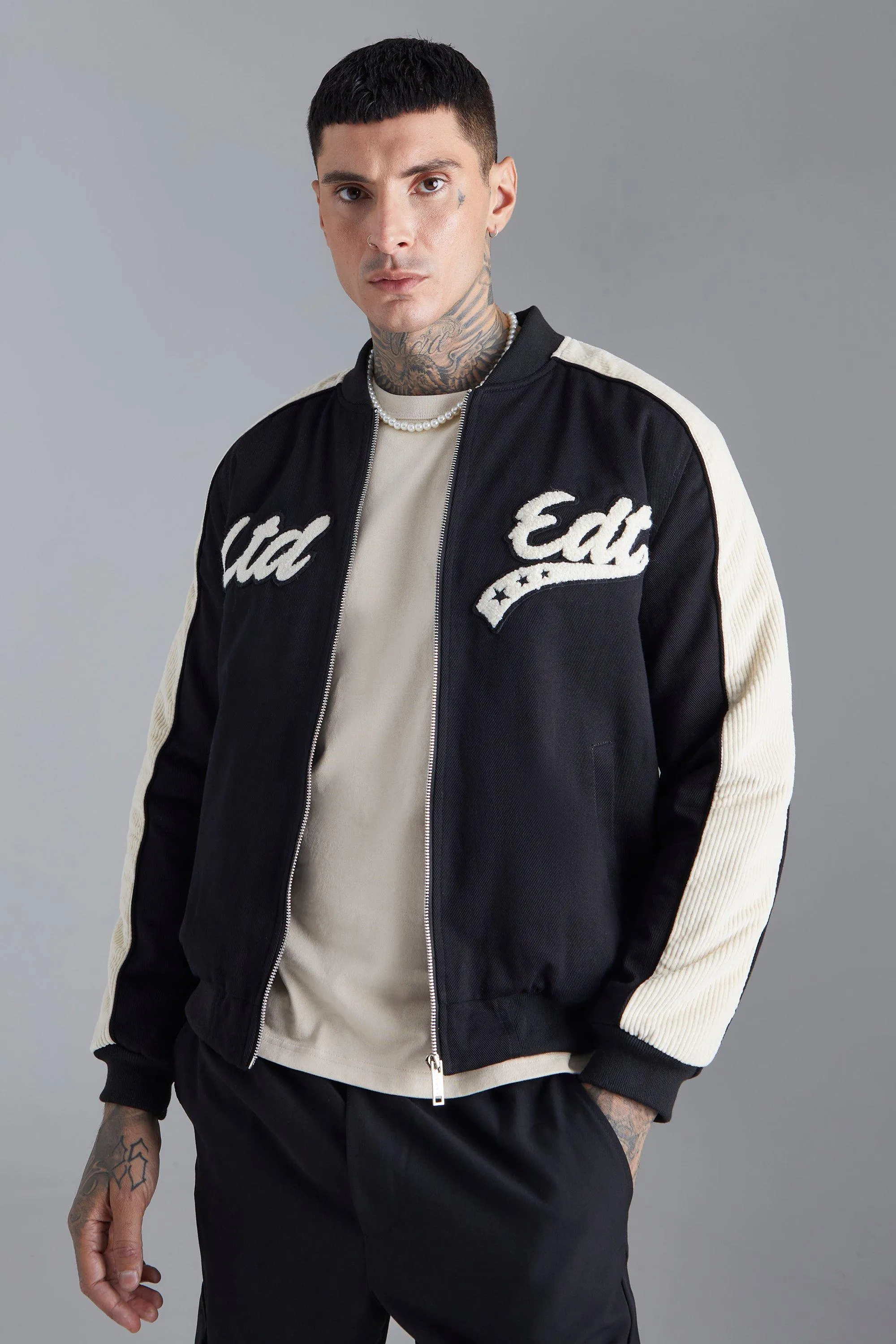 Cord & Twill Varsity Jacket With Badges