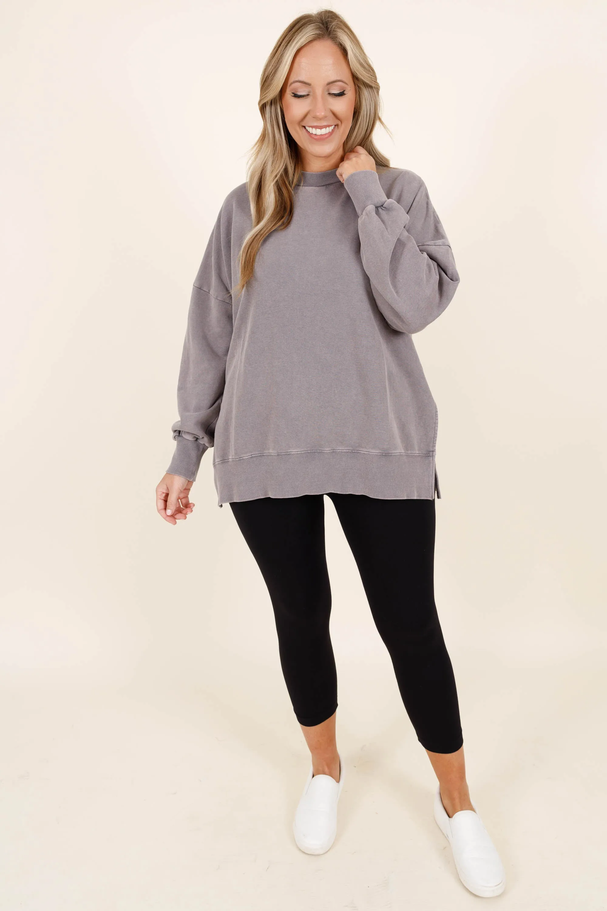 Cozy Crewneck Pullover, Gray