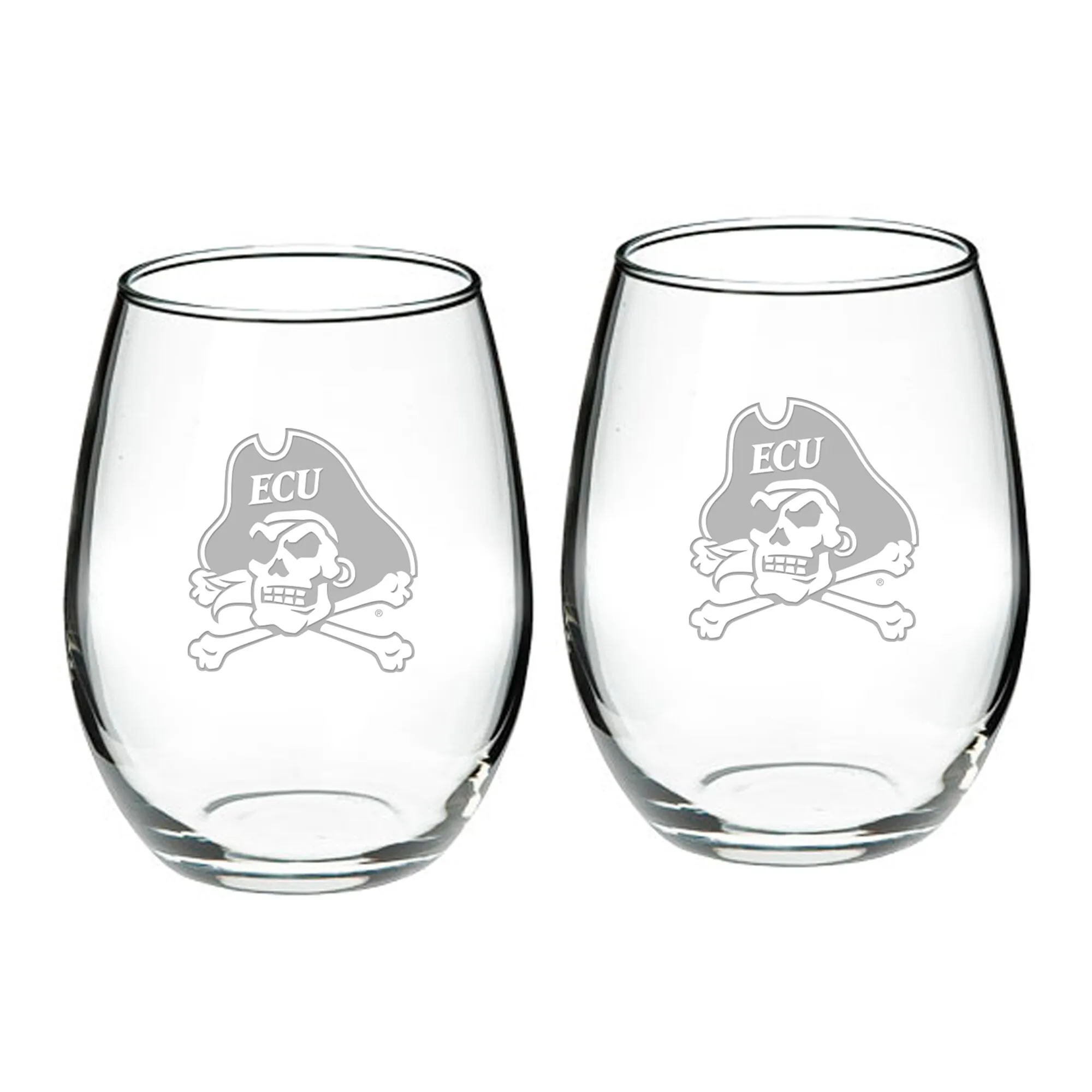 ECU Pirates 2-Piece 21oz. Stemless Wine Glass Set