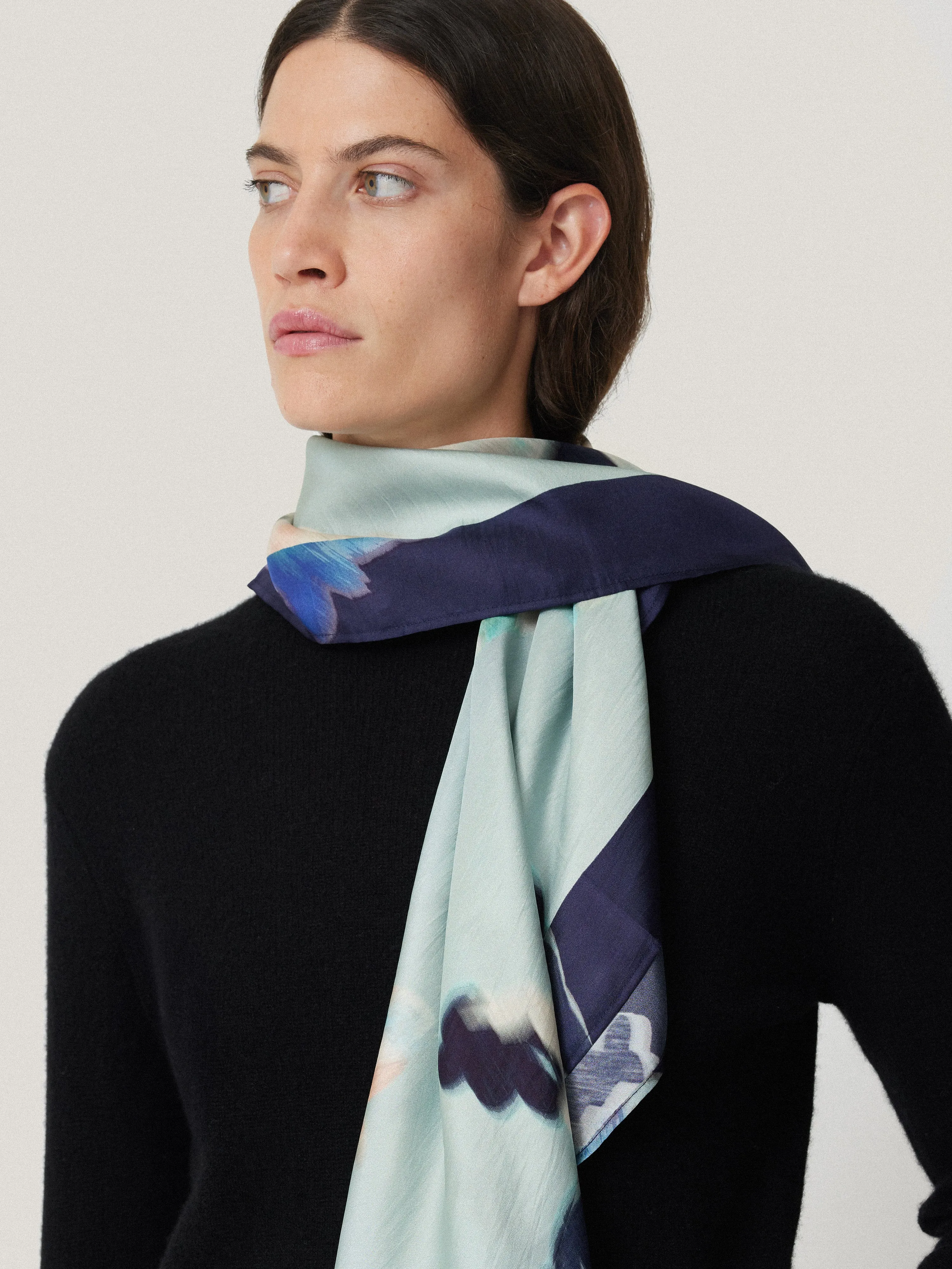 Floral Drift Silk Twill Scarf | Blue