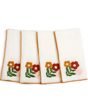 Floral Embellished Linen Napkins in Amber