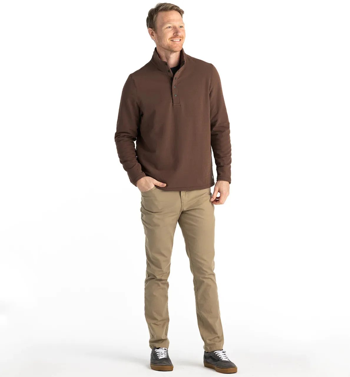 Free Fly Men's Gridback Fleece Snap Pullover: Mustang