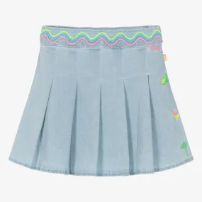 Girls Blue Cotton Embroidered Skirt