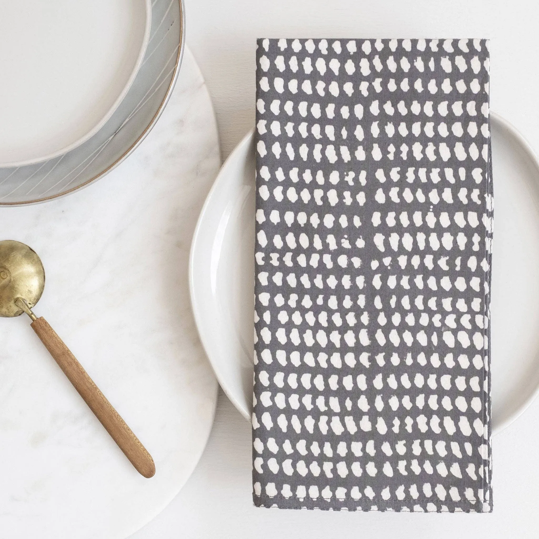 Graymarket Design - Dark Gray/White Dot Block Printed Napkins - set of 4