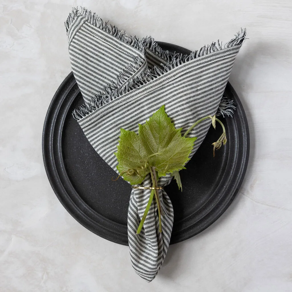 Handwoven Fringe Napkins - Black + Natural Stripe | Set of 2