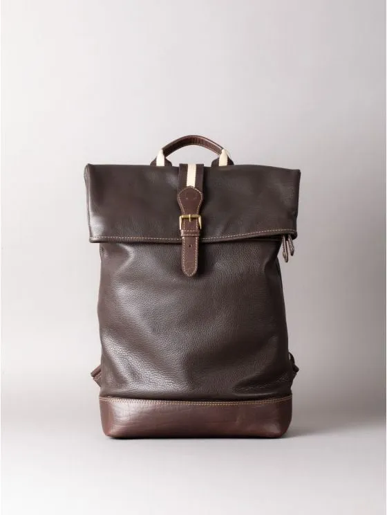 Kelsick Leather Rolltop Backpack in Bitter Chocolate