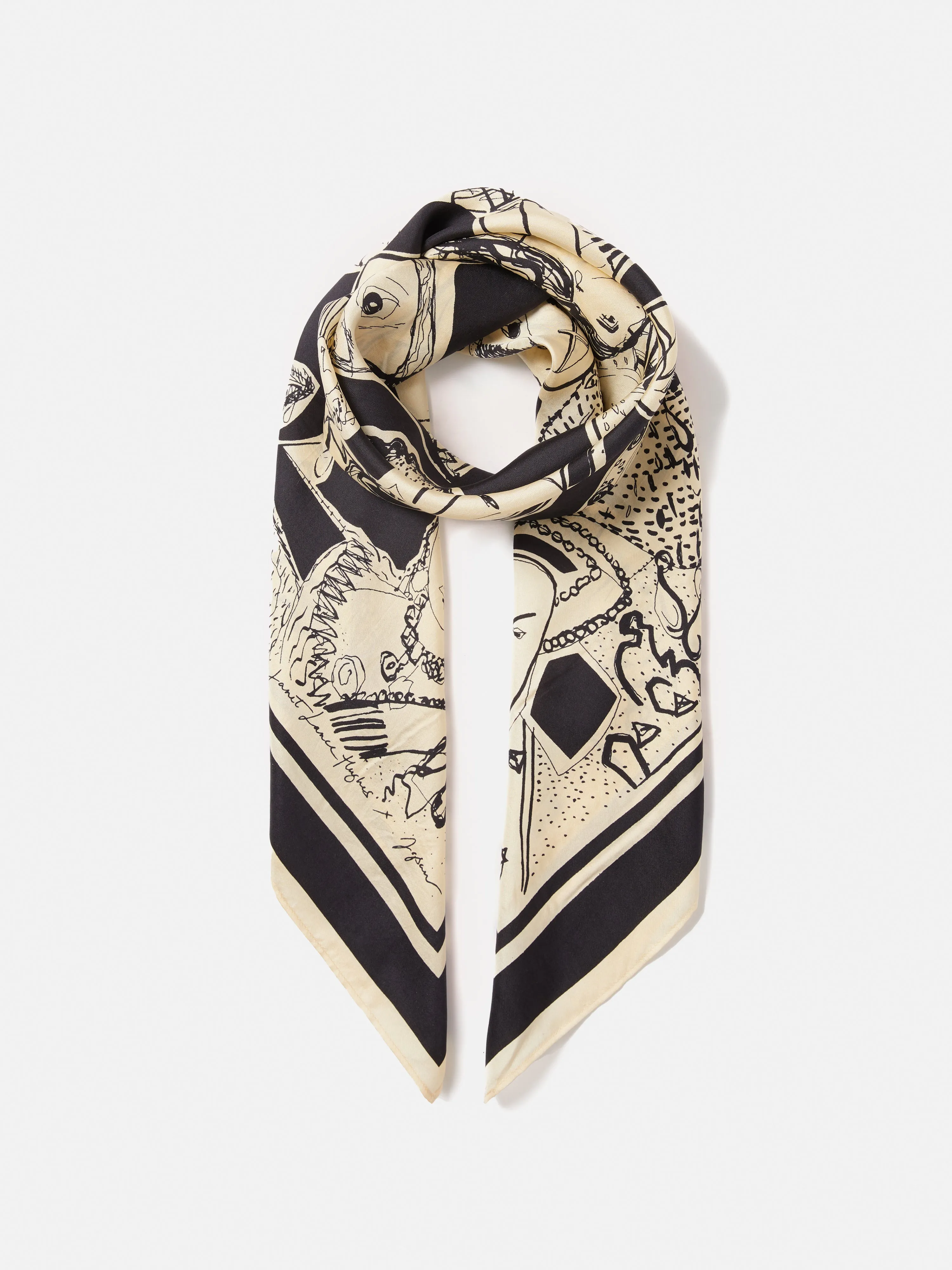 Kings & Queens Silk Scarf | Monochrome