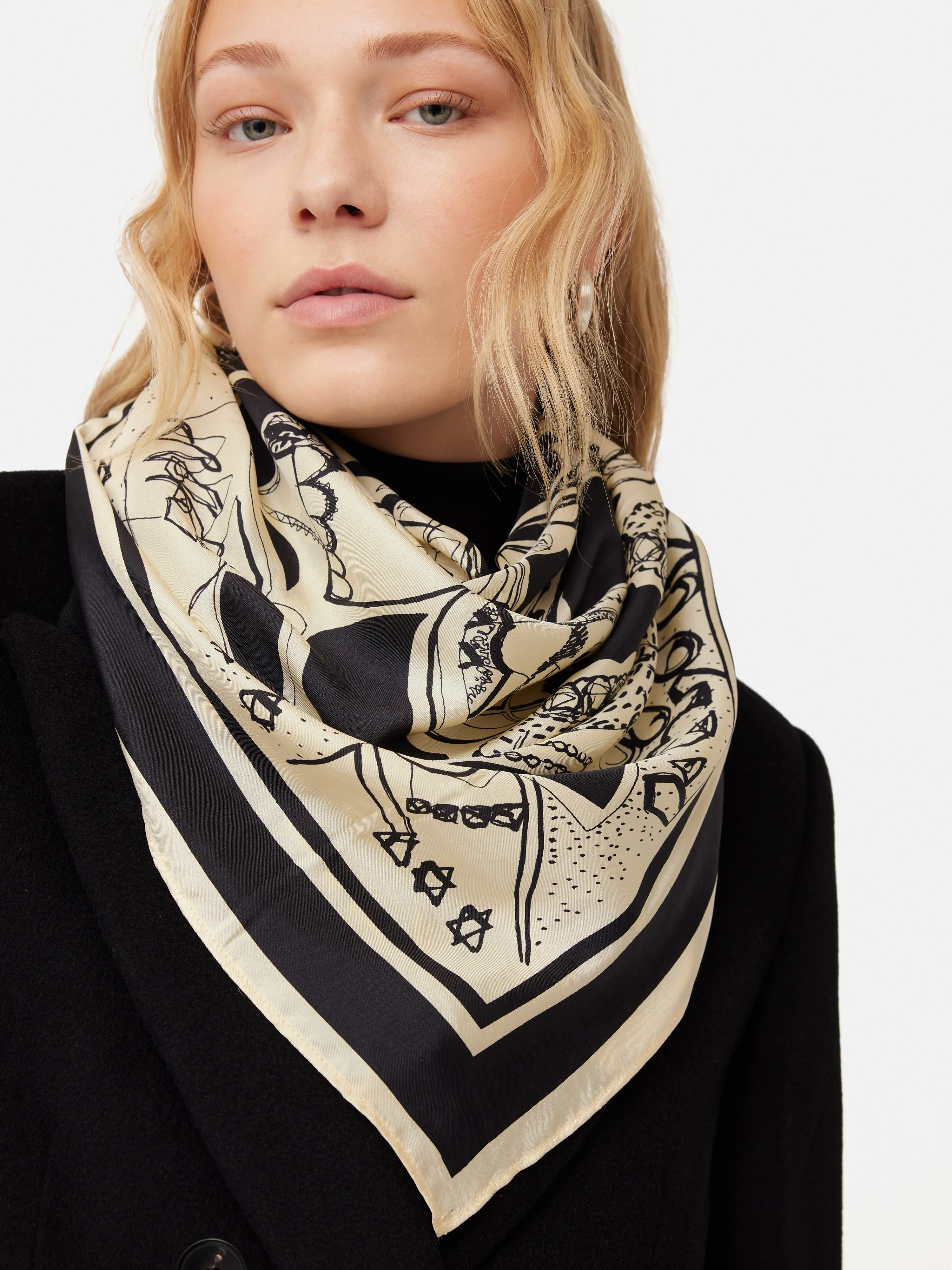 Kings & Queens Silk Scarf | Monochrome