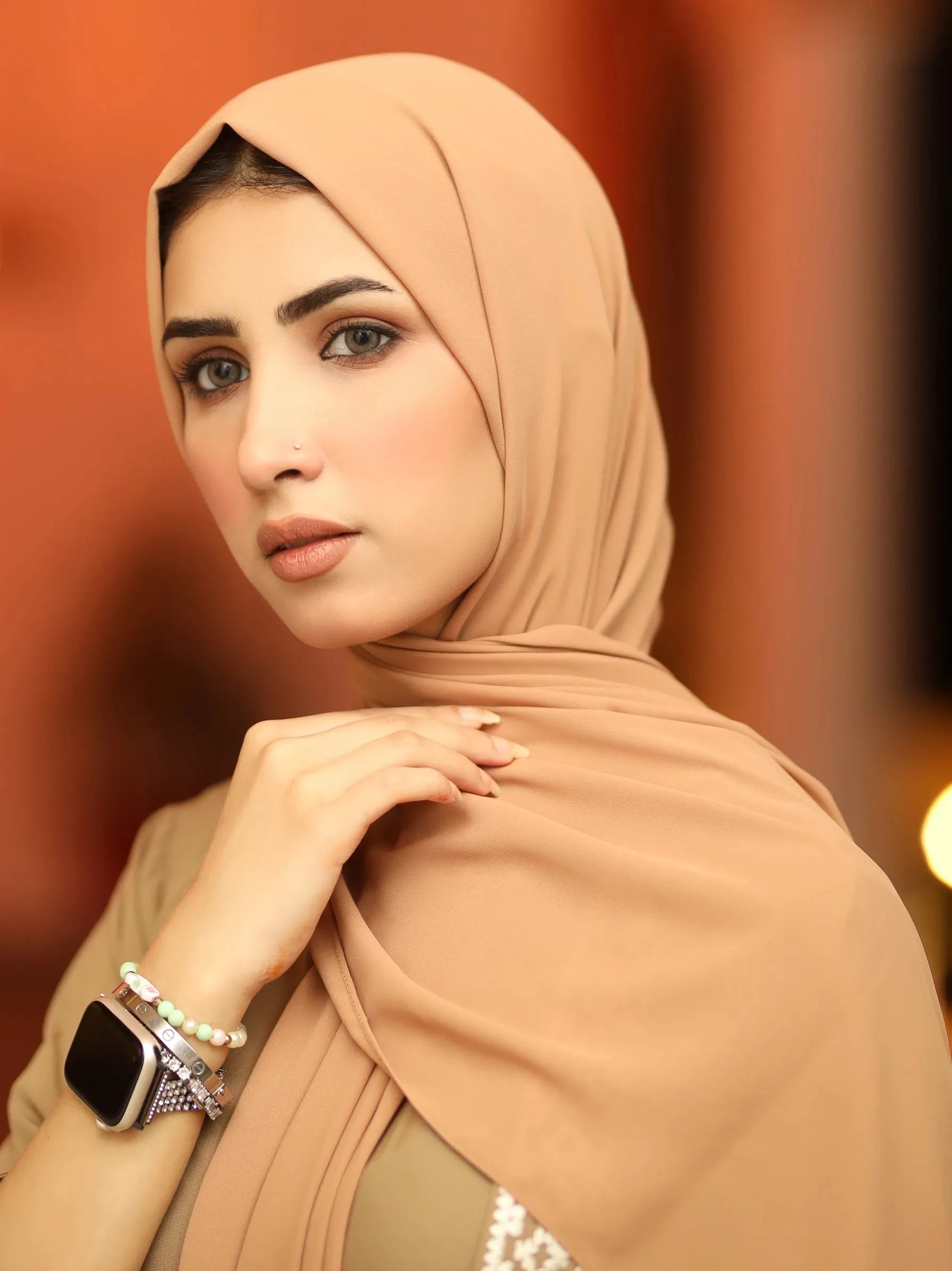 Light Brown Opaque Chiffon Scarf