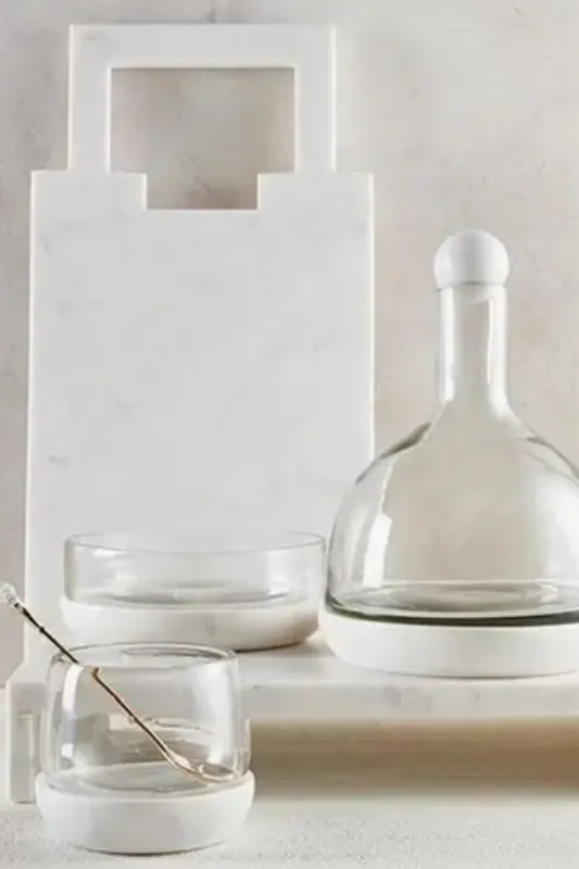 Marble and Glass Wine Carafe - White