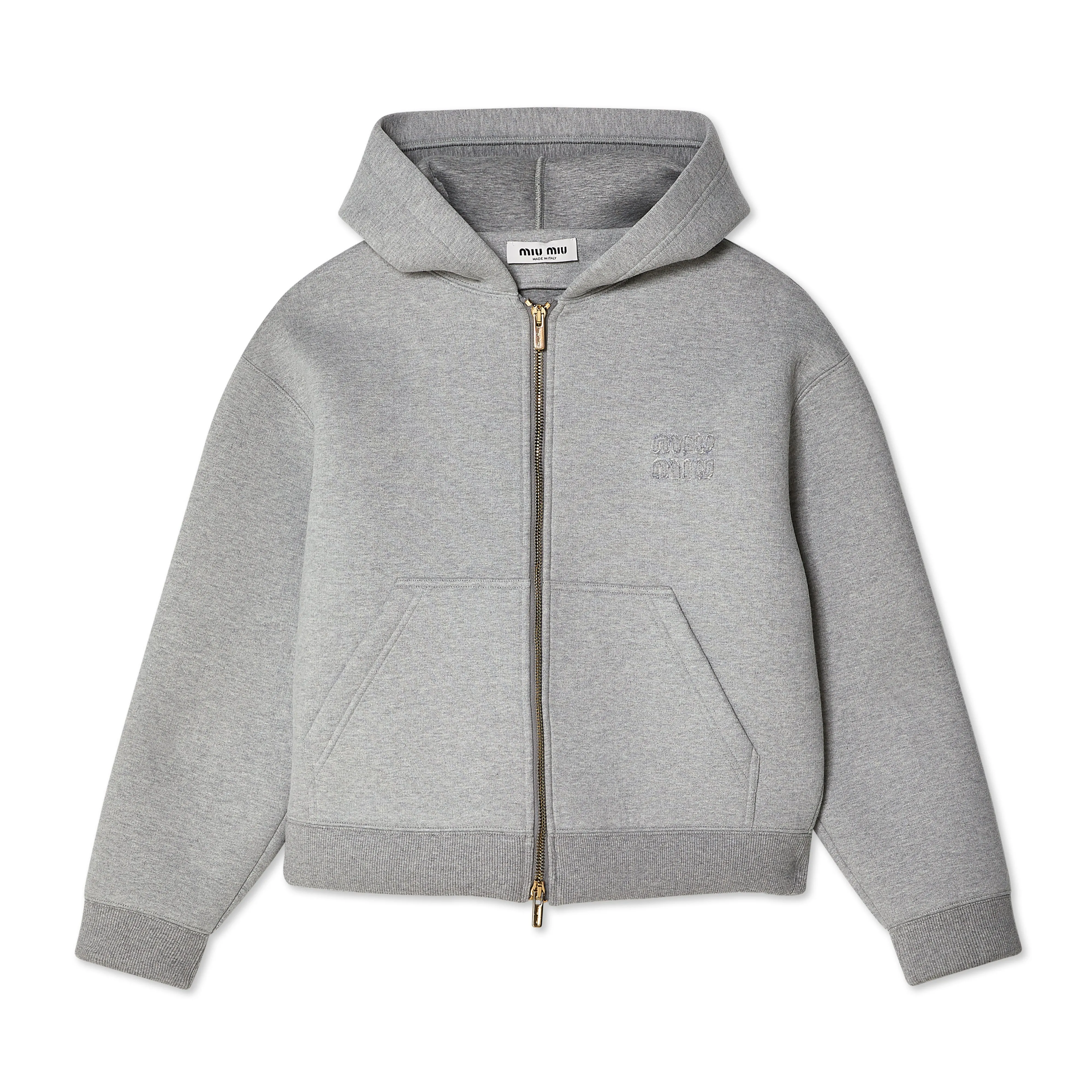 Miu Miu - Women’s Embroidered Cotton Hoodie - (Grey)