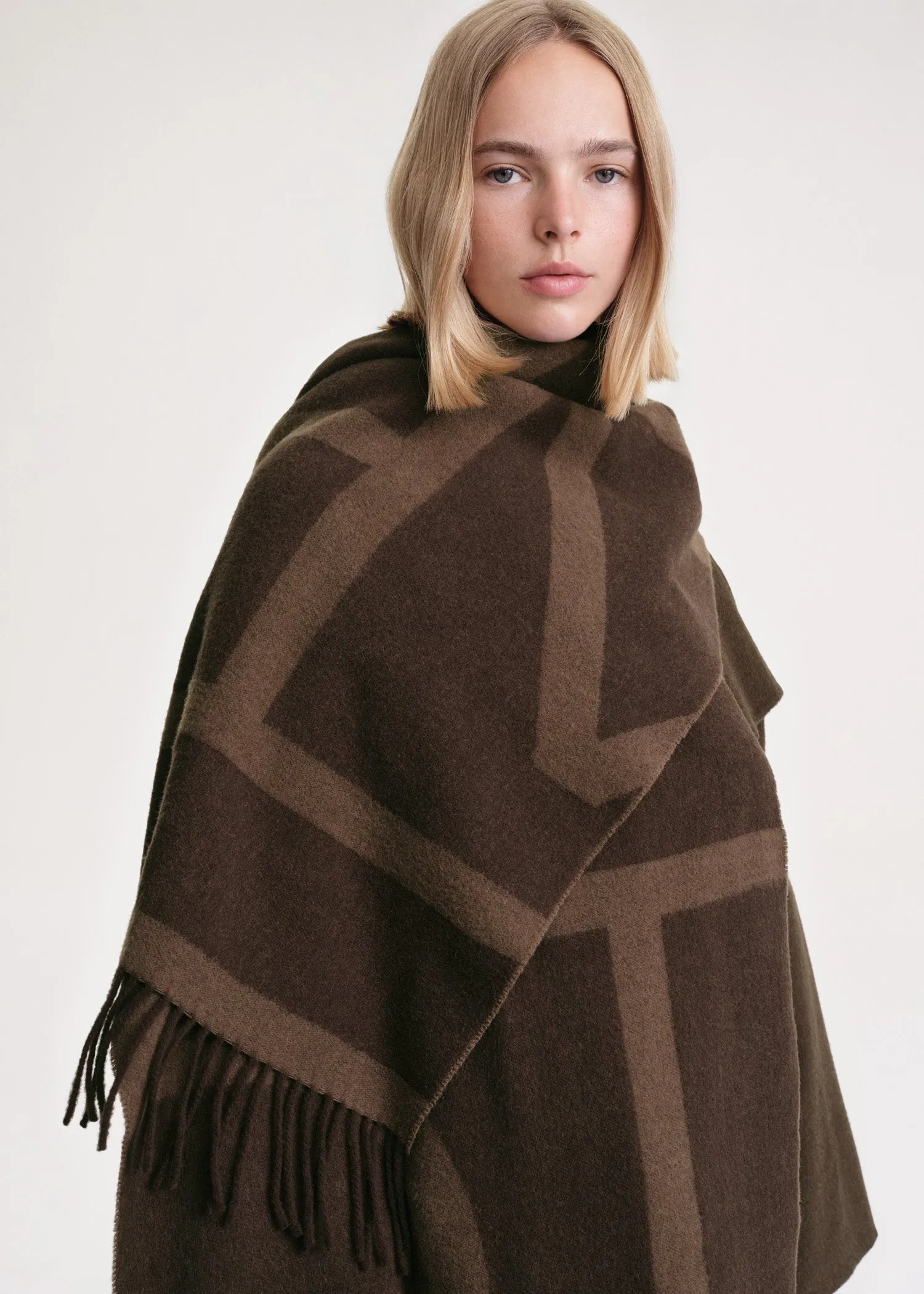 Monogram jacquard wool scarf dark brown