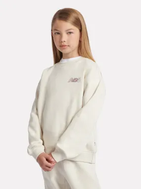 New Balance Girls Circle Floral Graphic Sweatshirt in Ivory