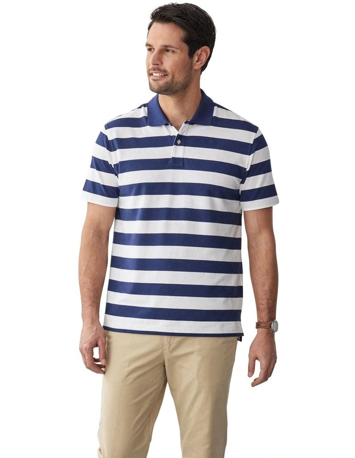 Oxford Block Stripe Polo in Navy