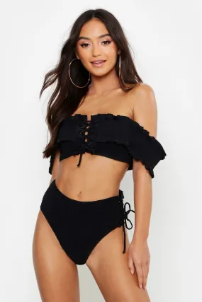 Petite Lettuce Hem Off The Shoulder Bikini