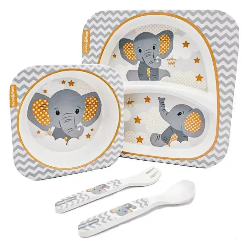 Primo Passi - Bamboo Fiber Kids Super Combo - Divided Square Plate, Square Bowl, Fork&Spoon, And 3 Food Container With Lids - Li