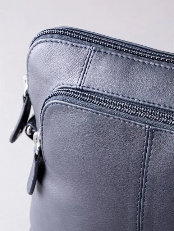 Raven Leather Cross Body Bag in Navy