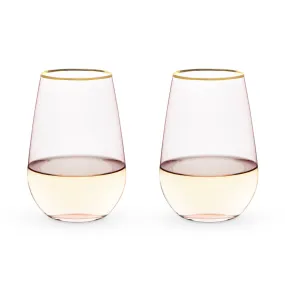 Rose Crystal Stemless Wine Glass Set