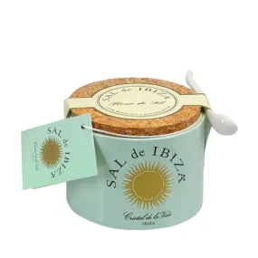 ----------Sal de Ibiza Fleur de Sel in a Ceramic Jar with Spoon---------