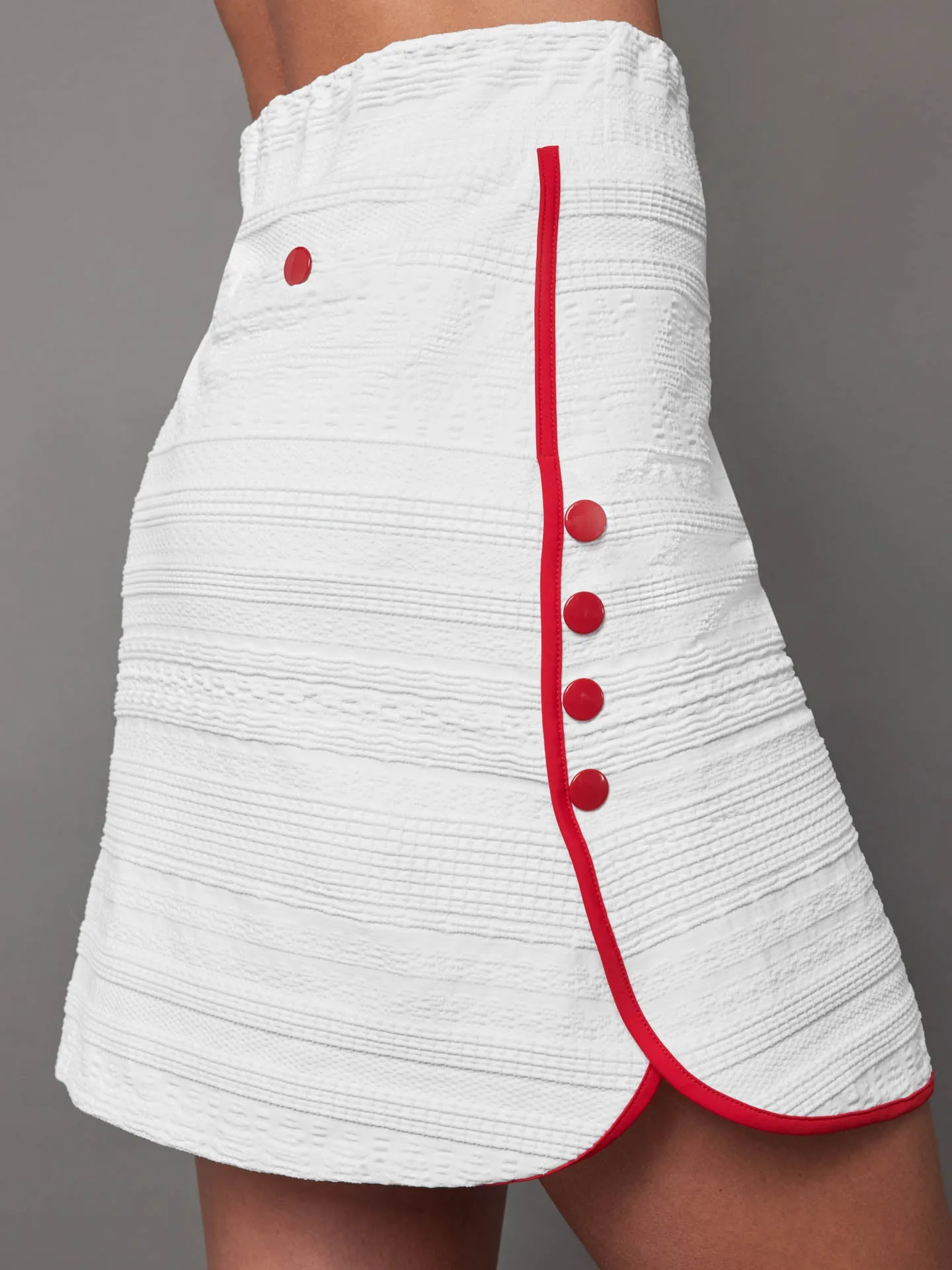 SIDE SNAP GOLF SKORT - White with Red Trim