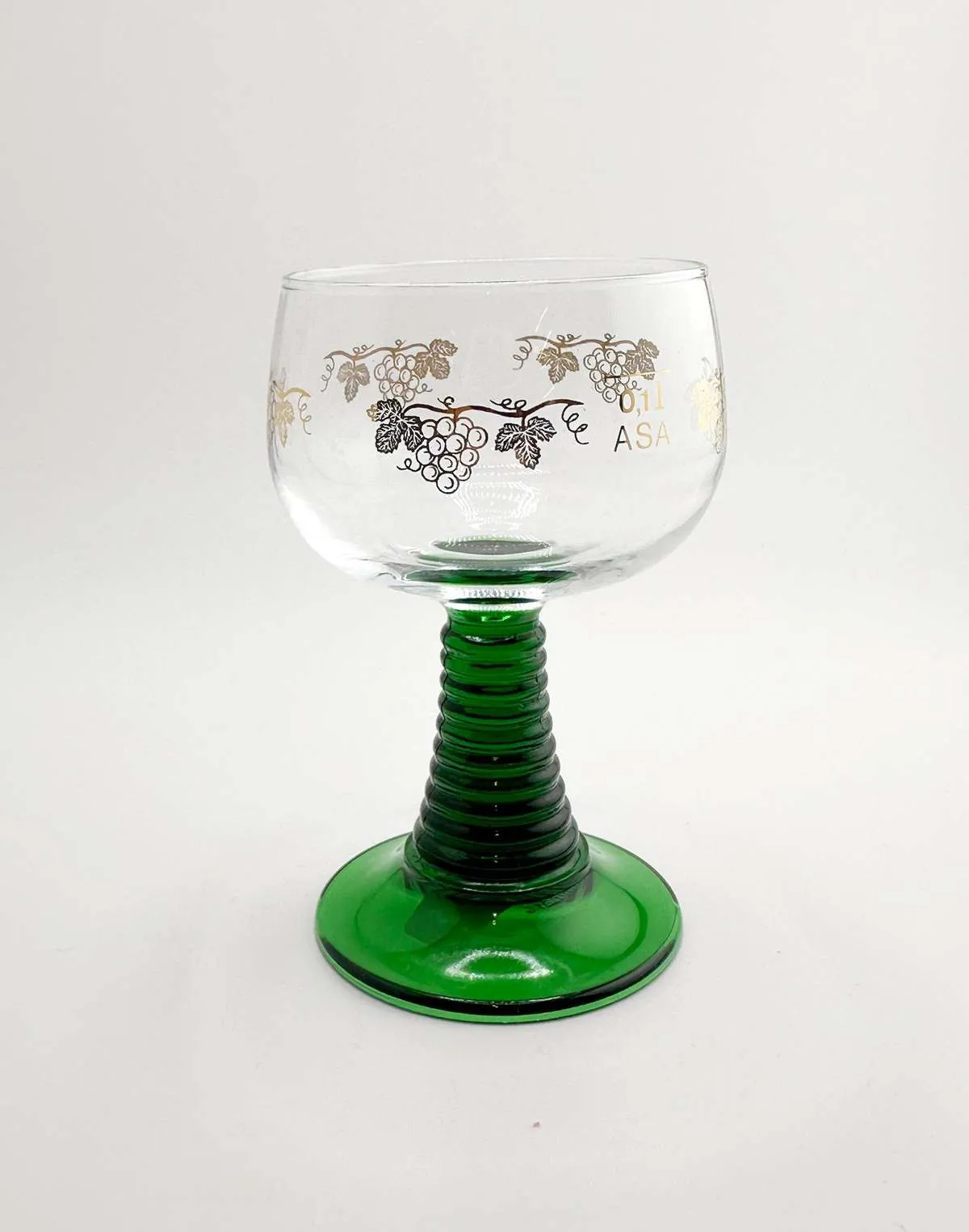 Stem Wine Glass With Etching - Green/Gold