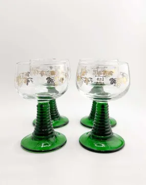 Stem Wine Glass With Etching - Green/Gold