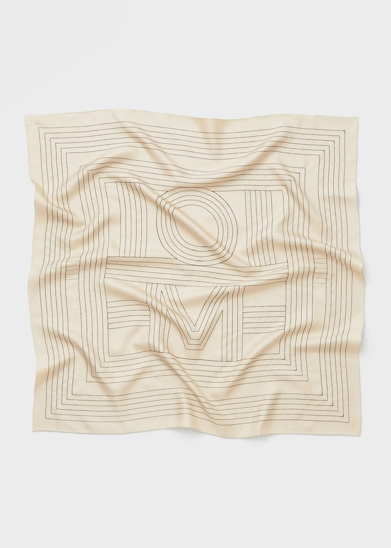 Striped embroidered monogram silk scarf creme