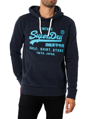 Superdry Cracked Print Neon Pullover Hoodie - Eclipse Navy