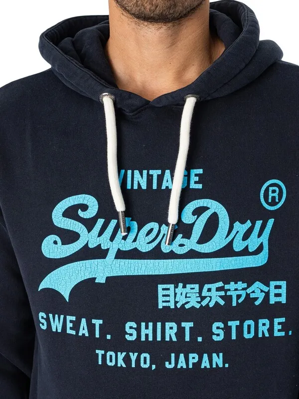 Superdry Cracked Print Neon Pullover Hoodie - Eclipse Navy