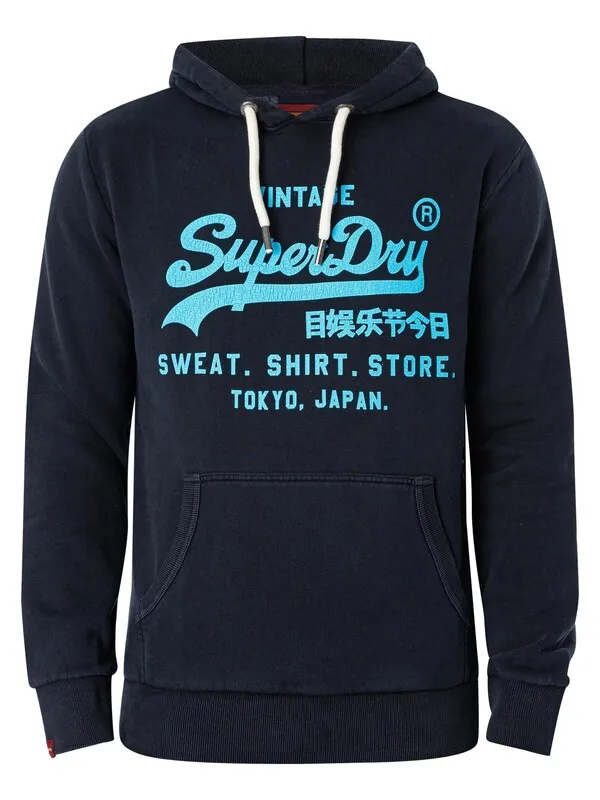 Superdry Cracked Print Neon Pullover Hoodie - Eclipse Navy