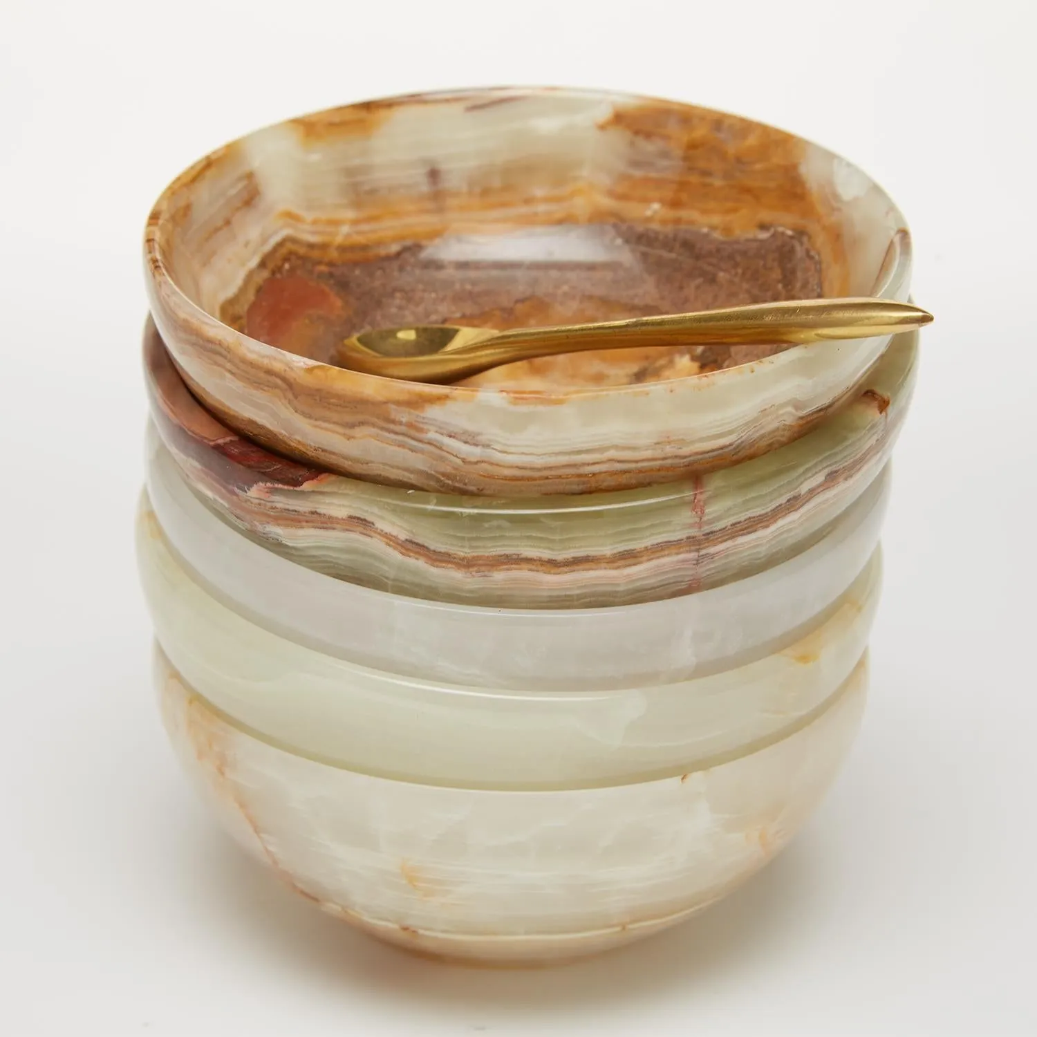 TWO'S COMPANY ONYX-MARBLE BOWL WITH GOLD SPOON