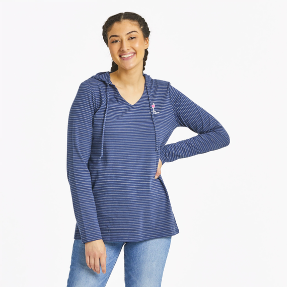 Women's Wine Glass Long Sleeve Striped Crusher-LITE Hooded Tee